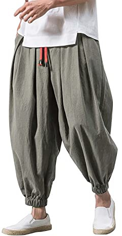Generico Pantaloni harem da uomo baggy aladin da uomo, in cotone, pantaloni yoga, pompa, hippie indie, sportivi, vestibilità larga, estivi casual