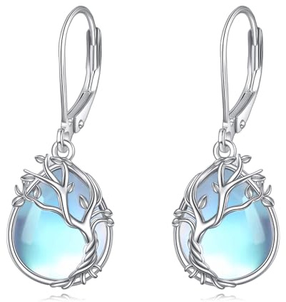 POPLYKE 925 Sterling Silber Lebensbaum Moosachat Ohrringe Filigran Teardrop Dangle Drop Leverback Ohrringe für Frauen Schmuck
