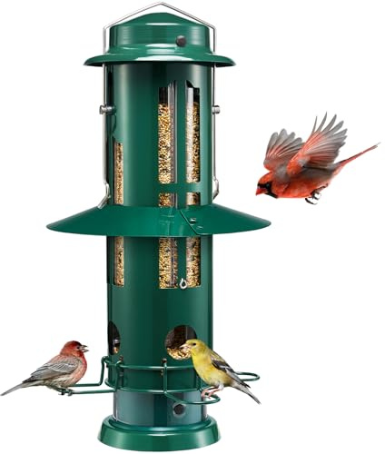 Kingsyard Vogelfutterspender zum Aufhängen, Vogel-Futterstation für Wildvögel, Eichhörnchensicher Vogelfutterhaus - aus rostfreiem Metall, ganzjährige Fütterung (Grün)