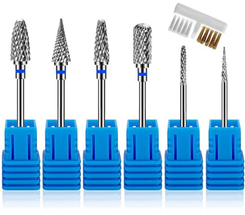 7 Piezas Fresas Torno para Uñas,Brocas para Uñas 3/32'' Carburo de Tungsteno,Uñas Arte Herramientas para Eliminación de Gel Acrílico Cutícula (Estilo 1)