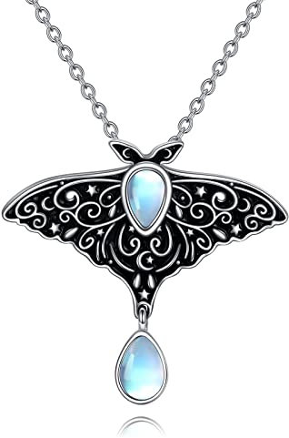 VONALA Moth Halskette 925 Sterling Silber Moth Anhänger Hexe Schmuck Luna Moth Geschenke Schmuck für Ladies Damen