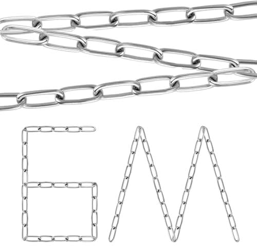 6 Metres 304 Stainless Steel Chain, 3mm Heavy Duty Chain Links Metal Chain Link Chains Lift for Fence Gate, Garage Doors, Swing Chain and Bicycle Security Lock