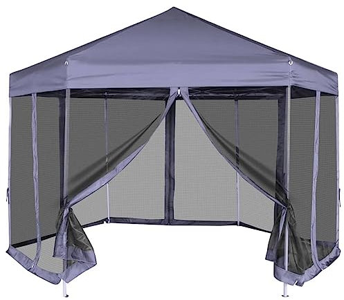 Xichuzi Hexagonal Pop-Up Zelt mit 6 Seitenwänden Dunkelblau 3,6x3,1 m, Pavillon, Partyzelt, Gartenpavillon, Faltpavillon, Rennzelt, Anstellpavillon, Zelt Garten - 42110