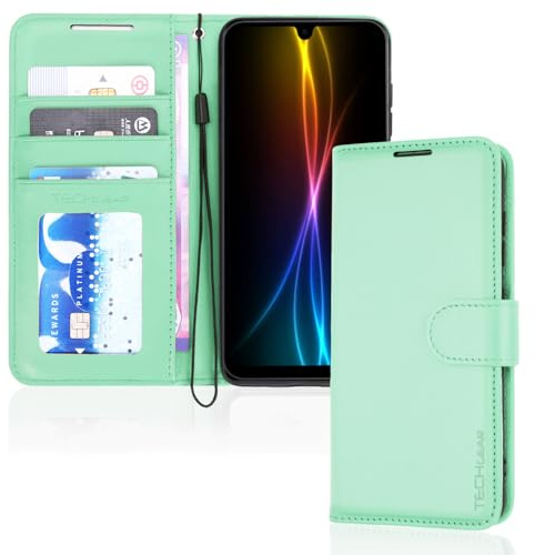 TECHGEAR for Samsung Galaxy A16 Phone Case, PU Leather Wallet Case Cover [RFID BLOCKING] Card Holder, Stand, Wrist Strap, Magnetic Closure, Shockproof Protection For Samsung A16 5G / 4G - Mint Green