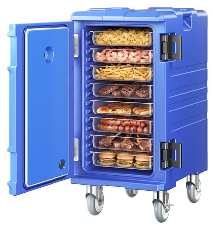 VEVOR Contenitore Riscaldato per Alimenti, Coibentato per Ristorazione 120 L con Doppie Fibbie e Maniglie, Contenitori per Alimenti, Contenitore per Alimenti Portabile Alimenti Mensa Ristorante Blu