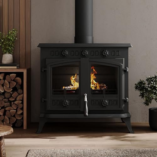 WarmieHomy 10KW Cast Iron Fireplace Multi Fuel Burning Stoves Log Burner Wood Burner, H 63cm x W 61cm x D 43cm