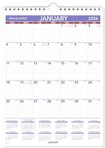AT-A-GLANCE 2026 Wall Calendar, 8 x 11, Small, Ruled Blocks (PM12826)