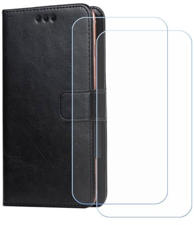 BMPNLSZ PU Cuir Etui pour SPC Zeus 4G Pro + [2 pièces] Verre trempé, HD Anti Rayures Film Protection écran - Fermeture Pliant Coque Cover Housse de Protection pour (5,5) - Noir-XHDSXT