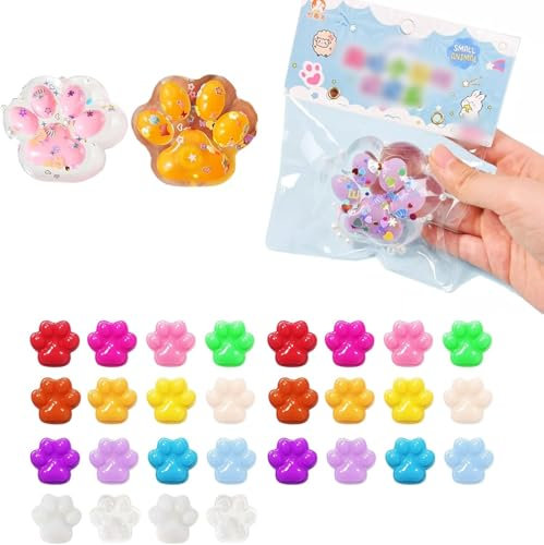 31 Stück Cat Paw Squishy, Kawaii Flauschige Sensorische Spielzeug, Anti Stress Squishy Pfote, Katzenpfoten Quetschspielzeug mit Anti Stress und Angst Relief(3 Transparent Farbe, 28 Mini Katzenkrallen)