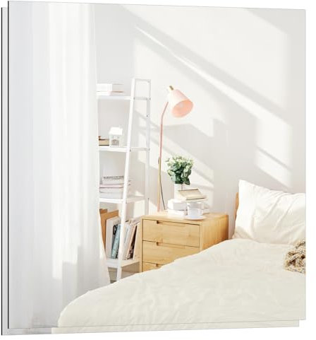 TSKDKIT 2 Stück HD Spiegel 50x50cm Glasspiegel Rahmenlos Rechteckig Wandspiegel Selbstklebender Dekorative Spiegel Badspiegel Groß Kristallspiegel für Gäste WC, Badzimmer, Ankleidezimmer, Wohnzimmer