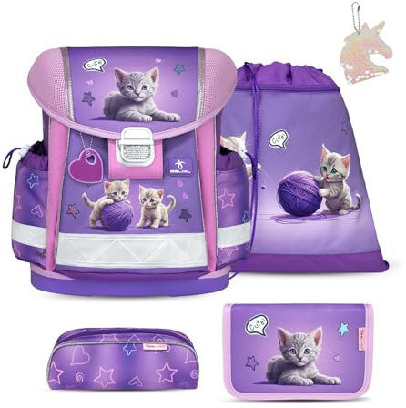Belmil Classy Schulranzen Set 5 teilig mit extra Schlüsselanhänger (Little Kittens)