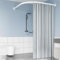 APHTOCF Tringle Douche Angle, Tringle pour Douche Arrondie, Barre De Douche en Forme De L Extensible en Acier Inoxydable, sans Perçage/Forage, 90-130x90-130cm, pour Salle De Bain, Douche, Blanc