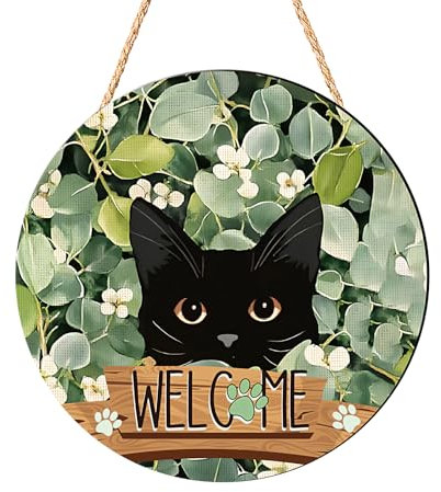 Cartello per porta di benvenuto, in legno, con cane e gatto, realizzato a mano, resistente alle intemperie, decorazione per ingresso e soggiorno, per interni ed esterni, 30 x 30 x 0,5 cm