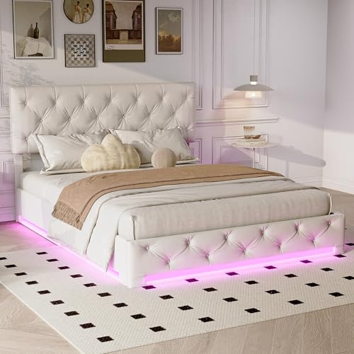 BRYXR 160 x 200cm Hydraulisch Stauraumbett,Bett mit Bettkasten und Lattenrost, Doppelbett mit Stauraum, LED-Bett mit Kopfteil,Ohne Matratze,Stilvoll und Funktional für Ihr Schlafzimmer