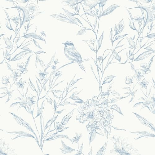 LiKiLiKi Selbstklebende Tapete Beige und Blau Klebefolie Möbel 44x300 cm Vintage Blumentapete Möbel Klebetapete für Bad Wohnzimmer Schrank Abnehmbar Wasserdicht Mieterfreundlich