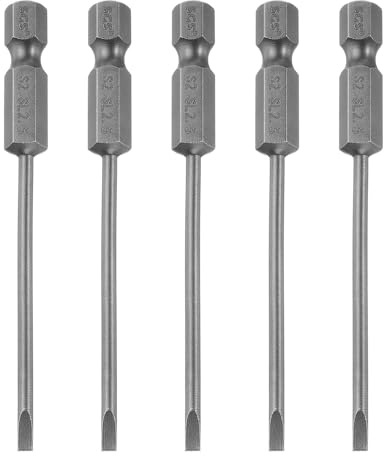 TA-VIGOR 2.5mm Magnetic Slotted Impact Screwdriver Bit 1/4 Hex 5pc | 75mm Sandblasted Flat Head Power Drill Bits Set Fits Impact Drill Fits Impact Drill for Electrician, Mechanic, Repair Work
