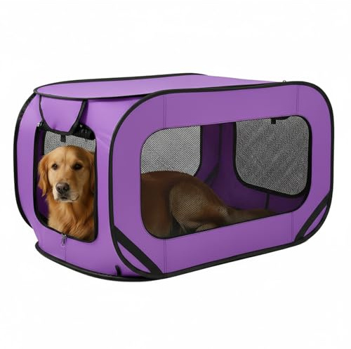 94*53*53 cm Hundetransportbox Faltbar Pop-Up-Transportbox Hund Katze Stabile Transportbox, Oxford Stoff Hundebox Auto Hundetasche Tragbarer Hunde Transportboxen für Katzen & Hunde bis 29.5 kg, Lila
