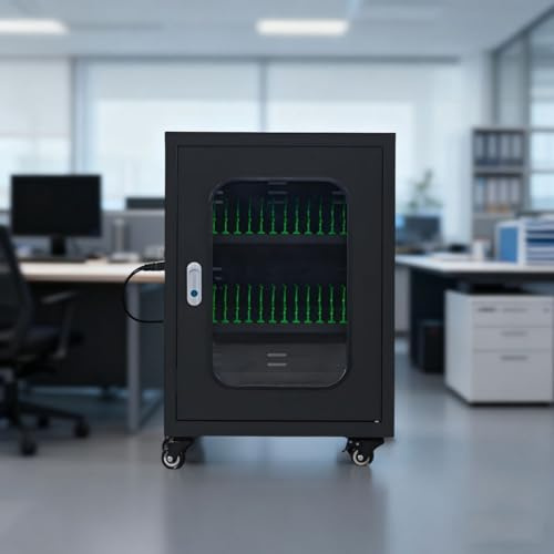 30 Port Mobile Charging Cart, Cellphone USB Charging Cart with Locking Cabinet, Charger Cable Management, Laptop & Storage Cart for Hotels, Shopping malls
