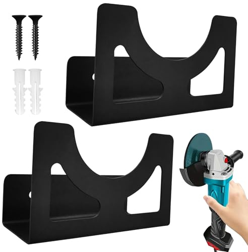 QKNOSM 2 Stück Winkelschleifer Halterung, Wandhalterung mit Befestigungsschrauben Multifunktionaler Winkelschleifer Wandhalterung 12 x 7 cm Universal Halterung für Garage Hobbyraum Schuppen