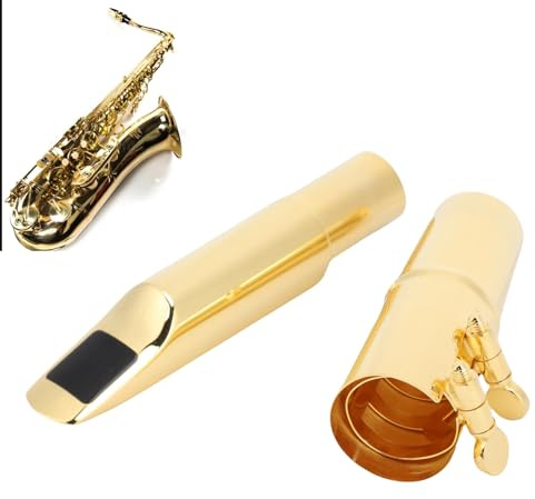 Yosoo Health Gear Tenor Saxophon Messing Mundstück Metall Tenor Saxophon Mundstück B Flaches Saxophon Mundstück für Anfängerprofis mit Metallkappe und Ligatur