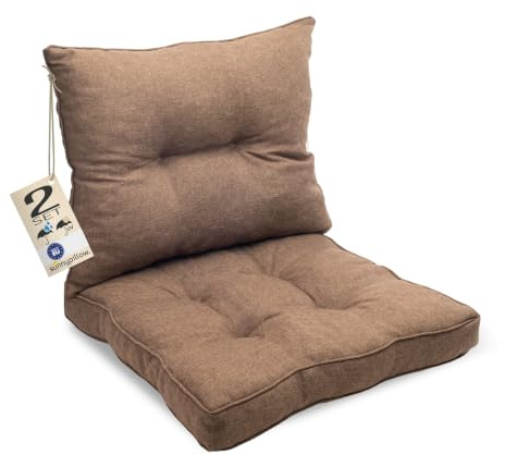 sunnypillow Polster für Gartenmöbel - 2er Set : Sitzkissen 50 x 50 cm + Rückenlehne 50 x 40 cm - Gartenpolster Outdoor, wasserdicht, UV-lichtecht - Polsterauflagen für Rattanmöbel - Kissen Braun