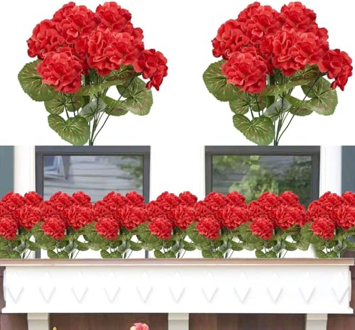 Famibay 2 buntar konstgjorda blommor pelargoner silkesblommor konstgjorda blommor som äkta konstgjord växt balkong utomhus väderbeständig UV-resistent för balkong inomhus utomhus dekoration