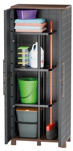 Art Plast – Armario con escobas + 3 estantes extraíbles 2 Puertas Antracita 68 x 37 x 169 cm – Armario con escobas Carga 60 kg MAX – para Garaje lavadero