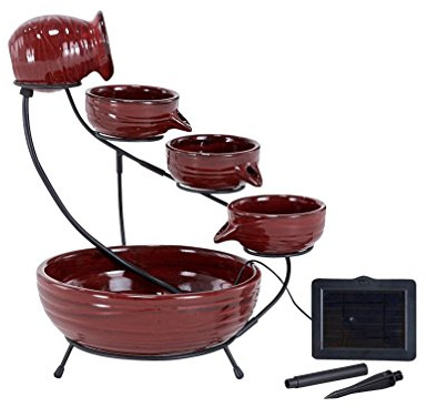 Smart Solar 23941R01 Keramik-Solar-Kaskadenbrunnen, Lava-rote Oberfläche, angetrieben durch mitgeliefertes separates Solarmodul, keine Betriebskosten oder Verkabelung erforderlich, klein