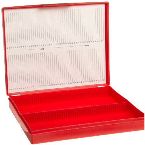 Heathrow Scientific HD15991B Präparatekasten für 100 Objektträger, Polypropylene, Economy, 210 mm Länge x 169 mm Breite x 37 mm Höhe, Rot