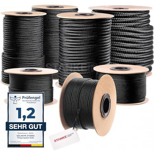 Seilwerk STANKE Polypropylenseil 5mm - 10m Schwarz | Tomaten Schnur, Zeltleine, Campingleine | Wetterfeste Schnur für Drachen, UV-beständig | Outdoor Seil