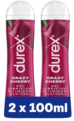 Durex Gel Lubrifiant Crazy Cherry - Goût Cerise - Lubrifiant à Base d'Eau - Lot de 2 x 100ml