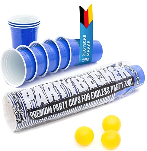 50 Stück Blaue Partybecher; Wiederverwendbare Getränkebecher Blue Cups Trinkbecher 16 oz Kunststoff Party Becher Plastikbecher - Set inkl. 3 Tischtennis-Bälle