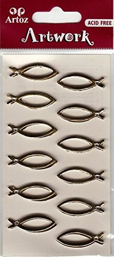 Artoz Artwork 3D Motiv-Sticker 185550-97,Fisch Gold, Fisch stilisiert (Ichtus) aus Spiegelkarton, mit Strass-Steinchen verziert