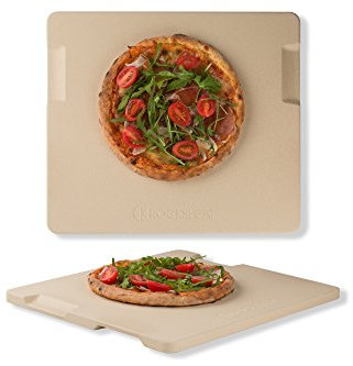 ROCKSHEAT Grande pierre à pizza rectangulaire de 40,6 x 35,6 cm pour four, gril, barbecue, pierre de cuisson pour pain à pizza, pierre de cuisson unique intégrée à 4 poignées