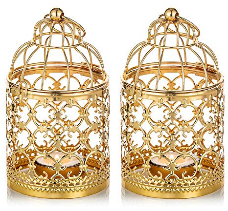 NUPTIO Metall Kerzenhalter Gold Teelichthalter Vintage Kerze Laterne | 2er Dekorative Mittelstücke Der Hochzeit Party Gold Teelichthalter Kerzenständer Weihnachten Deko Laternen für Draußen