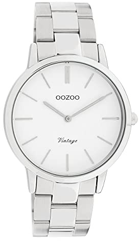 Oozoo Vintage Damenuhr mit Edelstahl Gliederarmband 38 MM Weiß/Silberfarben C20026