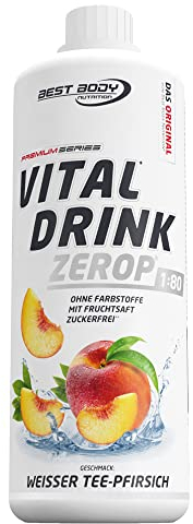 Best Body Nutrition Vital Drink ZEROP ® – Weißer Tee Pfirsich Sirup zuckerfrei – 1 L – 1:80 ergibt 80 Liter Fertiggetränk – Getränkekonzentrat mit Fruchtsaft – Geschmack für Wasser mit Vitaminen