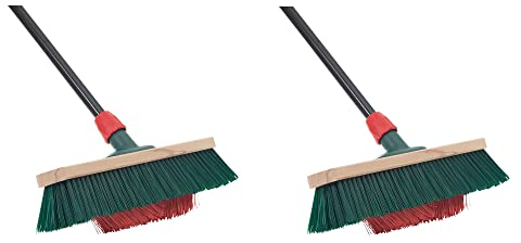 Novaliv 2X Besen mit V-Beborstung 40 cm Elaston grün/rot | Besen mit Teleskopstiel | Straßenbesen Kehrbesen Gartenbesen Industriebesen Hofbesen Allzweckbesen Großraumbesen Garden Broom Strassenbesen