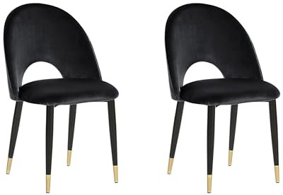 Lot de 2 Chaises à Manger en Velours Design Glamour Noir et Pieds Dorés Magalia
