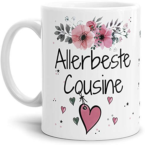 Tasse mit Spruch - Allerbeste Cousine - Schöne Geschenkidee/zum Geburtstag für beste Freunde und Familie/Danke Tasse - Weiß