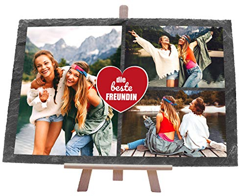 wandmotiv24 individuelle Schiefertafel als Geschenk für Beste Freundin, Größe 30 x 20 cm, Querformat, 3 Fotos, Geburtstagsgeschenk für Frauen, personalisierte Geschenke, Geschenkidee, Deko M0471