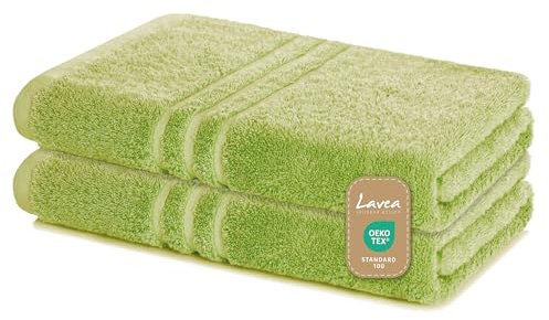 Lavea® 2er Set Duschtuch 70x140 cm, Frottierserie Elena - Premium Dusch-Handtuch Set/Badetücher Set - weich & saugfähig 100% Baumwolle - Lindgrün