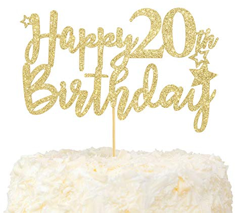 LOVENJOY 20 Geburtstag Mädchen und Junge Tortendeko Sweet 20 Gold Glitzer Happy 20th Birthday Cake Topper für Party Dekoration