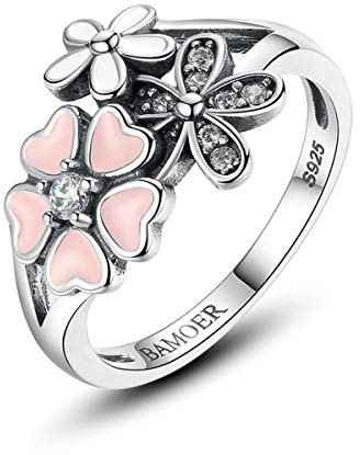 Lorrifal 925 Sterling Silber Mode klassische dreifarbige Blume mit CZ Ring Beste Schmuckgeschenke für Frauen Mädchen Größe 6 bis 8