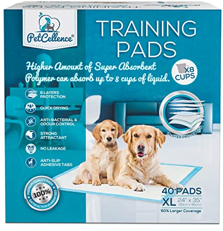 Boom! PetCellence Puppy Pads 40 Pack - 60 x 90cm Extra Large Dog Training Pads with Anti-Slip Tabs! Super Absorbent, Leak-Proof Pee Mat - Eliminate Odour & Mess!