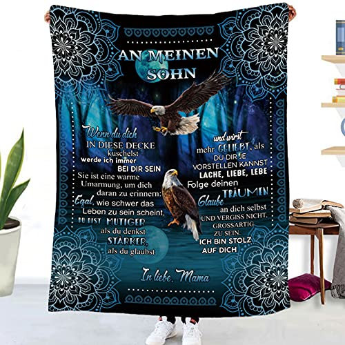 Kuscheldecke Personalisierte Decke An Meine Sohn,Mutter für Sohn Deutsche Nachricht Briefdecke Positiv Ermutigen Wohndecke für Couch Bett Tv-Decken Geschenk(Mutter zu Sohn A,150×200cm)