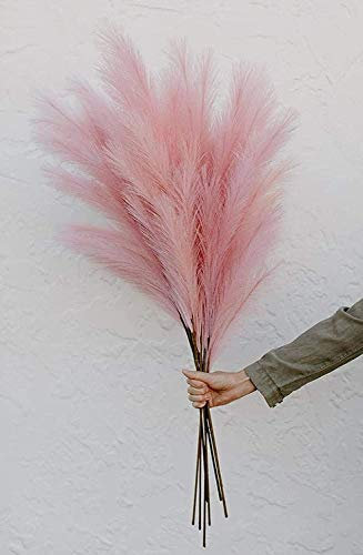 5 pièces Artificielle Pampa Herbe 39 in 100cm Bouquet Bricolage Vase Nouvel an Vacances fête de Mariage décoration de la Maison Plante Simulation Fleur Roseau (Rose)