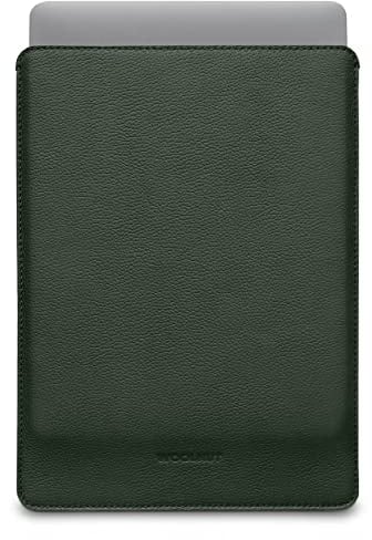 WOOLNUT Sleeve Case for MacBook Pro 14 - Charge in Sleeve - Full-Grain Leather, Wool Felt Interior - Tailor-Made Fit - Scandinavian Design, Compatible with Apple MacBook Pro 14 inch - Green