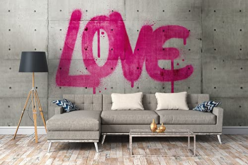 A.S. Création Livingwalls Fototapete Graffiti Betonwand Loftoptik Grau Pink 382651 The Wall 3,71 m x 2,80 m Jugendzimmer Jungen Mädchen