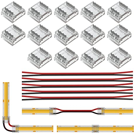 BTF-LIGHTING FCOB COB 10mm Connecteur Kit 14pcs Connecteur Transparent 5pcs 15cm Long 20AWG Fils d'Extension pour Fil sans Soudure, FCOB Corner Connection Strip